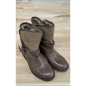 Lucky Brand Declann‎ Ankle Brown Leather Faux Fur Boots Size US 6.5